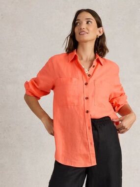 White Stuff /Orange button -Front Linen Shirt - UK -Sz L - NWT